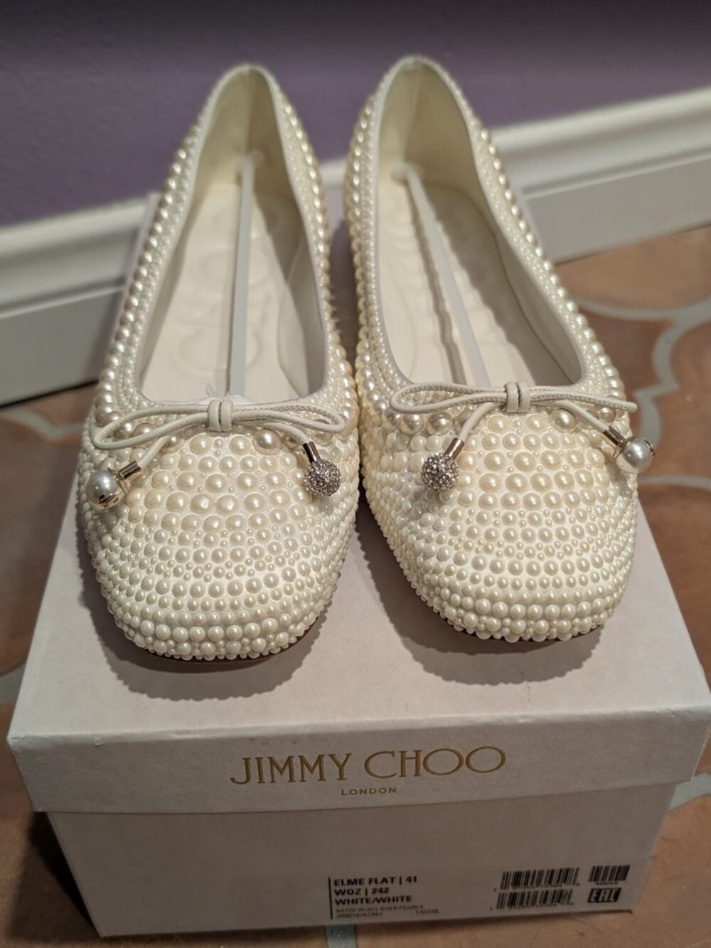 Jimmy Choo Elme Pearl-Embellished Ballerina Shoes 41